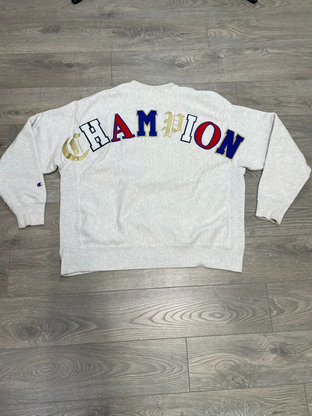 Champion‎ Reverse Weave Grey Gothic Spellout Back Sweatshirt XL